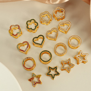 Star Heart Rhinestone Clip-on Earrings <b>Titanium</b> Steel Multi-color Women's Jewelry Party Fashion Accessory - Product Image 1