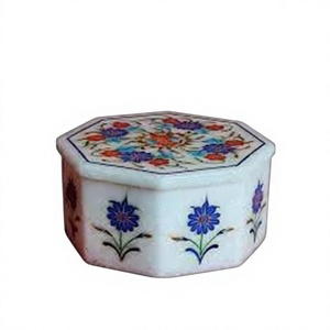 Caja de almacenamiento de joyería de boda duradera con incrustaciones de piedras preciosas curvas a mano puras de Diseño Artesanal indio - Product Image 1
