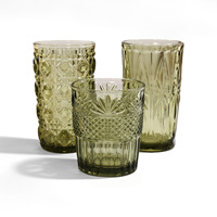 Verres à pied de luxe en verre gaufré vert olive Bravo, style européen vintage, multi-modèles, pour jus et vin, vaisselle de luxe pour la maison