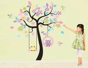 Abnehmbare Cartoon Kinderzimmer Kinderzimmer Dekoration niedlichen Eule Blumen baum übergroße Wanda uf kleber