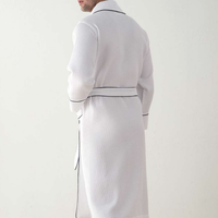 Peignoir en coton gaufré uni pour homme, manches longues, idéal pour hôtel, spa, respirant, vêtement de nuit pour la maison