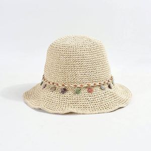 Nouveau Chapeau de Paille Pliable à Large Bord Fait Main avec Chaîne Coquillage Couleurs Printemps-Été pour Femme – Protection Solaire Vacances Plage - Product Image 1