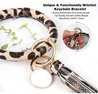 Rond grand léopard tournesol bracelet en cuir bracelet cercle gland bracelet porte-clés bracelet