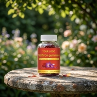 Gummies à la formule personnalisée à base de plantes, colorées au curcuma et à la spiruline, pour le soutien de l'humeur et du sommeil, avec extrait de safran