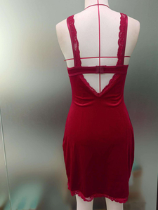 Conjunto de Lingerie Casual Sexy de Renda para Mulheres, Vestido de Noite Vermelho de Natal, Roupa de Dormir Bodycon com Fenda Alta - Product Image 5
