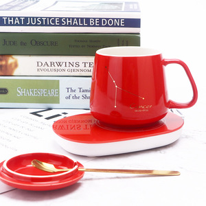 แก้วเซรามิคอุณหภูมิคงที่อัจฉริยะ ลายกลุ่มดาวราศีกุมภ์ พร้อมฝาและช้อน ชุดของขวัญอุ่นร้อน 55 องศา - Product Image 4