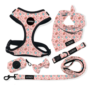 Meise工場カスタム ラグジュアリー 子犬用リーシュカラー 調節可能 ペットうんちバッグ バンダナ リバーシブル 通気性ネオプレンセット 犬用ハーネス - Product Image 2