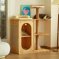 Arbre à chat en bois en gros avec condo double niveau, poteau à gratter en sisal durable, finition huile de cire de bois, mobilier d'escalade pour chat