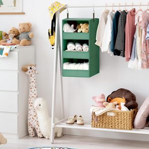 3-<b>Shelf</b> Hanging Closet Organizer Foldable Fabric Storage <b>Shelves</b> For Bedroom Neatening With Metal <b>Hooks</b> 33x15x85cm - Product Image 2