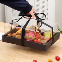 Vente directe d'usine, boîte à fruits et gâteaux avec couvercle transparent noir recyclable, avec laminage mat et revêtement UV pour les sushis et les aliments