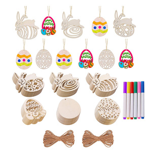 60pcs Set 6 Style Blank <strong>Wooden</strong> Embellishments <strong>Egg</strong> and Bunny Shape Hanging Ornaments <strong>Easter</strong> Party Decorations - Product Image 1
