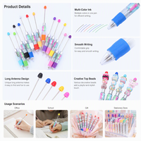 Pena klasik empat warna manik-manik DIY, pena pulpen dengan manik-manik Gel silika dapat menambahkan manik-manik untuk menciptakan berbagai pola