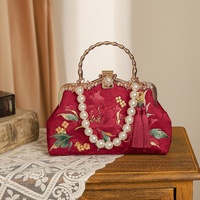 Pochette de mariage Style chinois perle chaîne sac de mariage fleur rouge broderie bambou poignée sac à main 2025