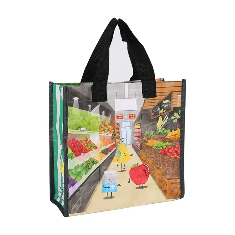 Non Woven Bag Custom Logo Fruit Grocery Supermarket Shopping Tote Bags Stronger Reusable Lamination Heavy Duty Pp Cartoon OEM