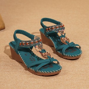 Wedge Women Bohemian Style Comfortable Elastic Band Pog Heel Roman Dark Brown Multi-color Summer Beach Fashion Four - Product Image 3