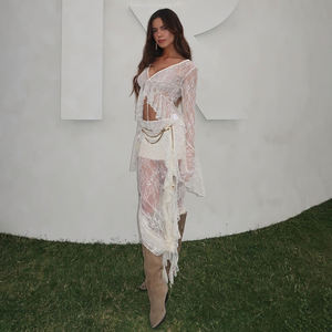 กระโปรงยาวเอวสูงผ้าลูกไม้ซีทรูแต่งระบายพร้อมสายผูกเอว ดีไซน์หรูหราสำหรับผู้หญิง - Product Image 6