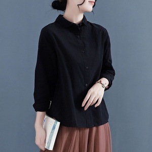2023 nuova primavera e autunno grandi iarde da <span class=keywords><strong>donna</strong></span> <span class=keywords><strong>con</strong></span> <span class=keywords><strong>colletto</strong></span> Peter Pan camicetta Casual <span class=keywords><strong>camicia</strong></span> di lino di cotone - Product Image 2