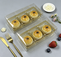 Boîte à pâtisserie jetable transparente à 3 compartiments avec couvercle transparent et doublure intérieure dorée de luxe pour pâtisserie, mochi, pizza, hamburger