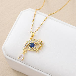 Collar de Latón Chapado en Oro con Cristales de Circonita AAA en Forma de Lágrima y Ojo Turco, Conjunto de Joyería para Mujer, Venta al por Mayor - Product Image 5