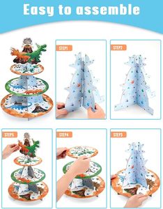 DAMAI - Torre de Postres de 3 Niveles con Diseño de Dinosaurios en Acuarela, Artículos para Fiestas Temáticas, Soporte para Cupcakes, Decoraciones para Fiestas de Cumpleaños de Dinosaurios - Product Image 2