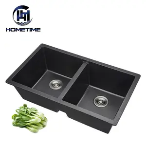 High quality double bowl marble deep kitchen sink with strainer