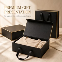 Boîte cadeau rigide pliante en papier de luxe avec logo personnalisé, grande, noire et dorée, avec aimant et poignée en ruban
