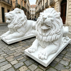 Grande Statua di Leone in Marmo Stile Europeo, Scultura Animale Intagliata e Incisa, Leone Dormiente per Decorazione Esterna del Cancello - Product Image 2