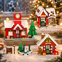 Kit de construction de ville hivernale de Noël de 969 pièces, mini village de vacances avec tour de l'horloge, maison de bonbons, arbre et parc de neige, jouet de décoration