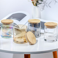 Candélabre décoratif moderne vide pour la maison, pot à bougie en verre irisé de luxe transparent avec couvercle en bambou, Saint-Valentin