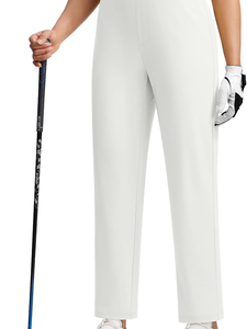Pantalones de golf para mujer, color blanco sólido, cintura elástica, ropa deportiva informal tejida transpirable - Product Image 1