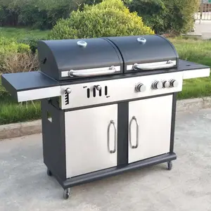 Fabriek Nieuwe Outdoor Camping Tuin Grote Gas En Houtskool Grill Combo Rookloze Barbecue Commerciële Bbq Grills