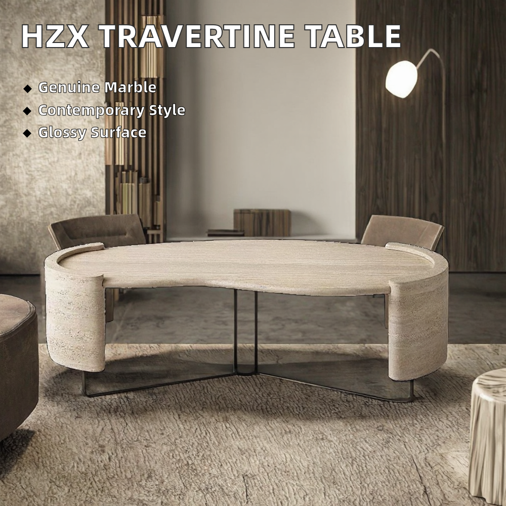 HZX Customized Polished Travertine Coffee & Dining Table Modern