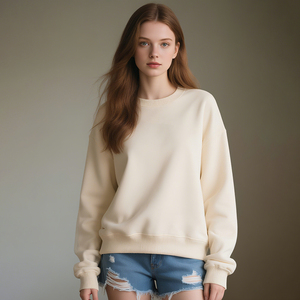 All'ingrosso OEM donna allentata Pullover Crop <span class=keywords><strong>oversize</strong></span> stampa personalizzata cotone Cropped girocollo Top felpa da donna - Product Image 3