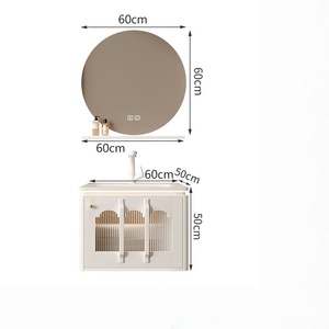 French style rock slab ceramic integrated basin intelligent LED lighting <b>mirror</b> milk oil wind storage bathroom cabinet - Product Image 6