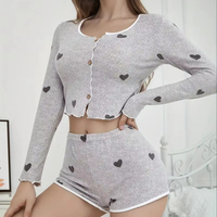 Pyjama décontracté pour femme, respirant, à manches longues et short, taille élastique, collection Printemps-Été-Automne 2026