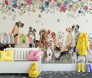 Wallpaper Dinding 3d Anak Anjing, Kertas Dinding Desain Anak Anjing Lucu, Dekorasi Rumah Bunga