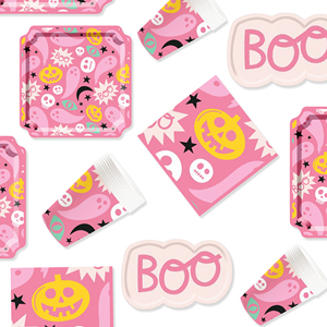 DAMAI Customized Halloween Theme Little Ghost Paper Tableware Set Disposable Paper Plates Cups Napkins Set - Product Image 2