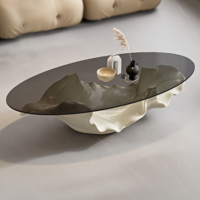 Moderner Luxus-Couchtisch in Blattform, Kreatives Fiberglas-Blattdesign, Runder Glastisch als Mittelpunkt für Hotel und Villa