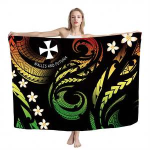 Banderas De países Para Mujer, Traje De baño Para Mujer 2022, pared Tribal polinesiana e Islas <span class=keywords><strong>Futuna</strong></span>, impresión hibisco Fuchsia, Sarong personalizado - Product Image 4