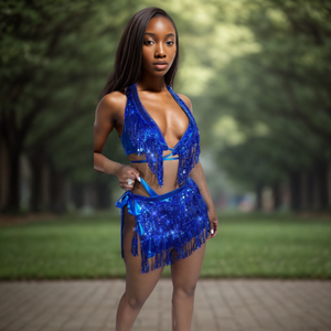 Conjunto de Falda Mini con Lentejuelas y Borlas, Sexy, para Fiesta, Club, para Mujer, a la Moda - Product Image 3