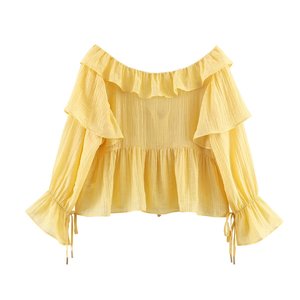 SHENZHU Blusas de Mujer Primavera 2026 Nueva Moda con <span class=keywords><strong>Hombros</strong></span> <span class=keywords><strong>Descubiertos</strong></span> y Volantes, Camisas Vintage de Manga Larga para Mujer, Blusas Chic - Product Image 2