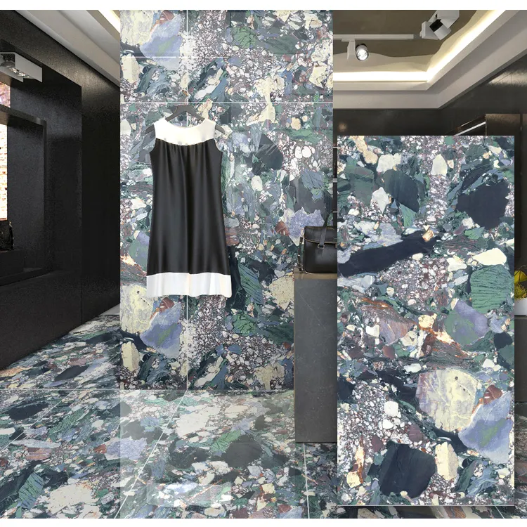 Cao cấp màu xanh lá cây tĩnh mạch đá cẩm thạch nhìn sứ gạch phòng khách kích thước lớn 600x1200 tường sàn gạch sàn sứ hiệu ứng