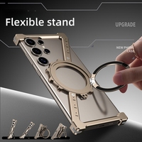 Carcasa protectora de aluminio sin marco de alta calidad, cubierta de soporte giratorio magnético inalámbrico para teléfono móvil Samsung S24 Ultra