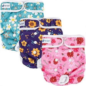 Couches lavables et réutilisables pour <span class=keywords><strong>chien</strong></span> <span class=keywords><strong>femelle</strong></span>, confortables, motif floral (lot de 3) - Product Image 1