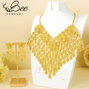Collar de Oro Pakistaní Chapado en Oro que No se Deslustra, Fabricantes de Joyería Tradicional de Alta Calidad para Novias de Dubái, Conjunto de Joyería para la Noche - Product Image 4