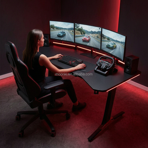 Wholesale Wooden Gaming Computer <b>Desk</b> with <b>Large</b> Desktop Dual Shelves Cup Holder & Extendable Design - Product Image 3