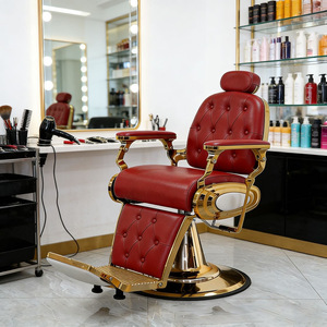 Classic Professional Salon Furniture Durable Gold Aluminum Hydraulic Pump Salon <b>Chair</b> Heavy Duty White Barber <b>Chair</b> for Men - Product Image 2