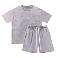 Ensemble T-shirt et Short en Coton Lourd 240 GSM Délavé à l'Acide pour Hommes, Ensemble Pantalon Personnalisé Streetwear Hip Hop Oversize