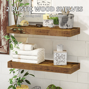 Bamboo Wall Mounted Farmhouse Decor Bathroom Storage Bags Carved Design Heavy Duty for <b>Rustic</b> Brown Black Gray White - Product Image 2