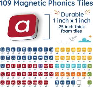 Learning Letters by Four Dublee Letter Tiles with Magnetic Spelling Board with Bags and Storage Box - Product Image 1